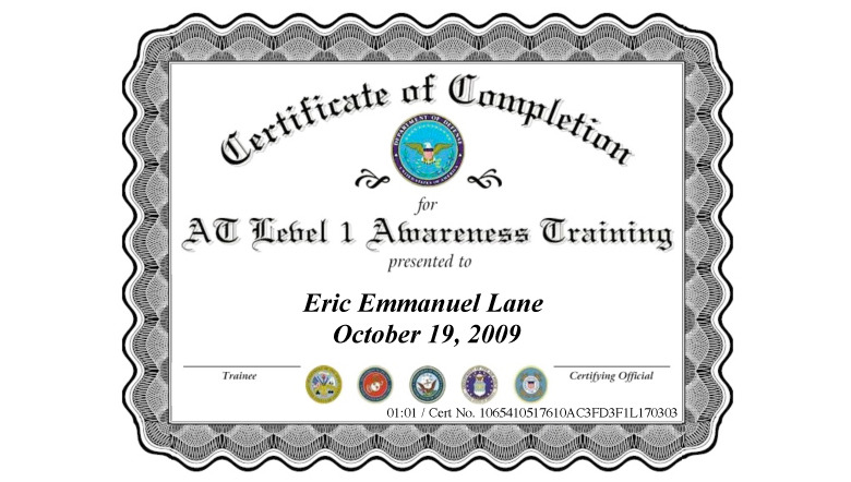 army training army at level 1 awareness training nko certificate